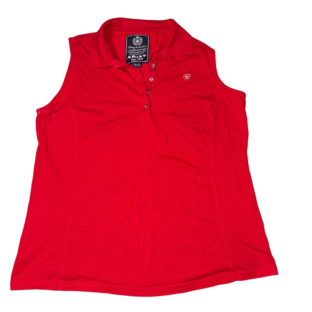Ariat Sleeveless Polo Shirt XXL Red Equestrian Pique Snap Placket Logo Tank